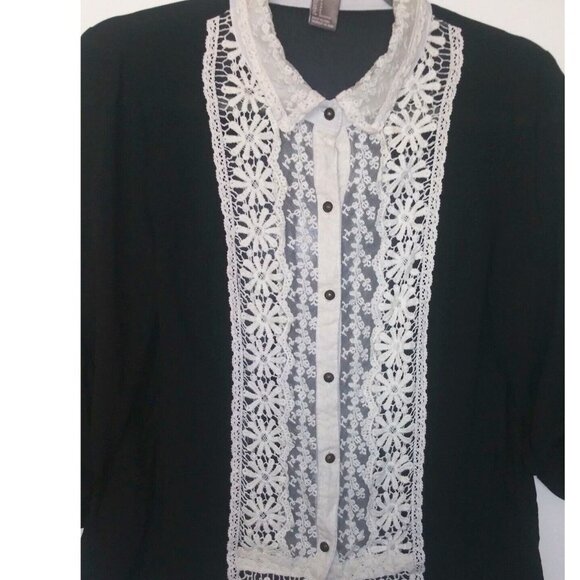 Secretary blouse Black w/ivory lace collared retro Victorian vintage style 60s - Picture 2 of 6
